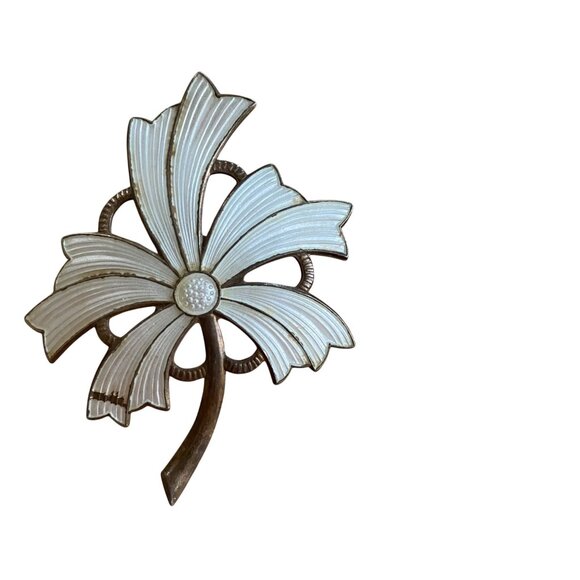 Vintage 925 Norway Sterling Silver Enamel Flower Brooch Pin - Picture 10 of 10
